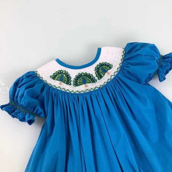 Ruah Shalom Designs Hand Smocked Peacock Dress girl SZ 2T EUC - Picture 8 of 12